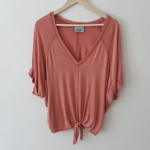 Lucy Love Peach Bailey Knot Tie T-Shirt Top Size L